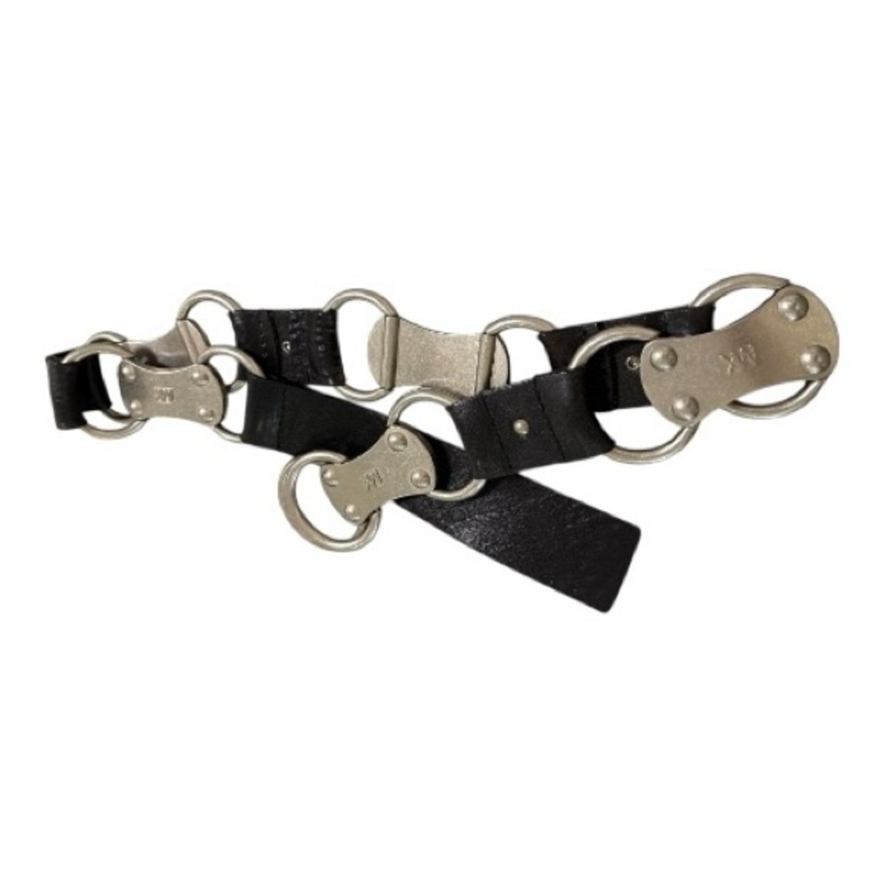 Michael Kors Black Leather Belt with Silver Accents